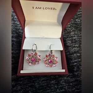 Pink Crystal Flower Earrings